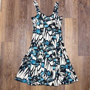 Sleeveless Printed Midi Dress in Blue & Black
